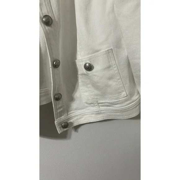Susan Graver Stretch Denim Collarless Jacket w/Patch Pockets - Women's L - White - Picture 6 of 8